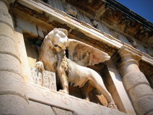 Historical winged lion stone sculpture at Zadar, Croatia